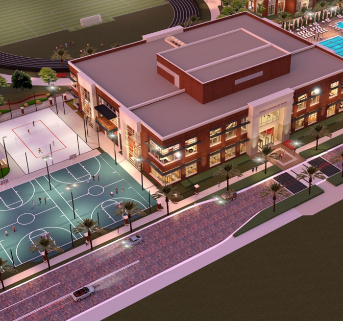 fitness center exterior with basketball courts 